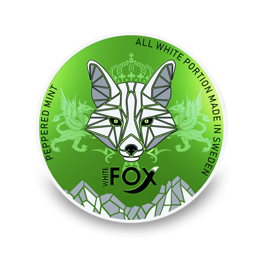White Fox Peppered Mint All White Portion, Aroma di Pfeffeminz, Forza di nicotina forte, dalla Svezia