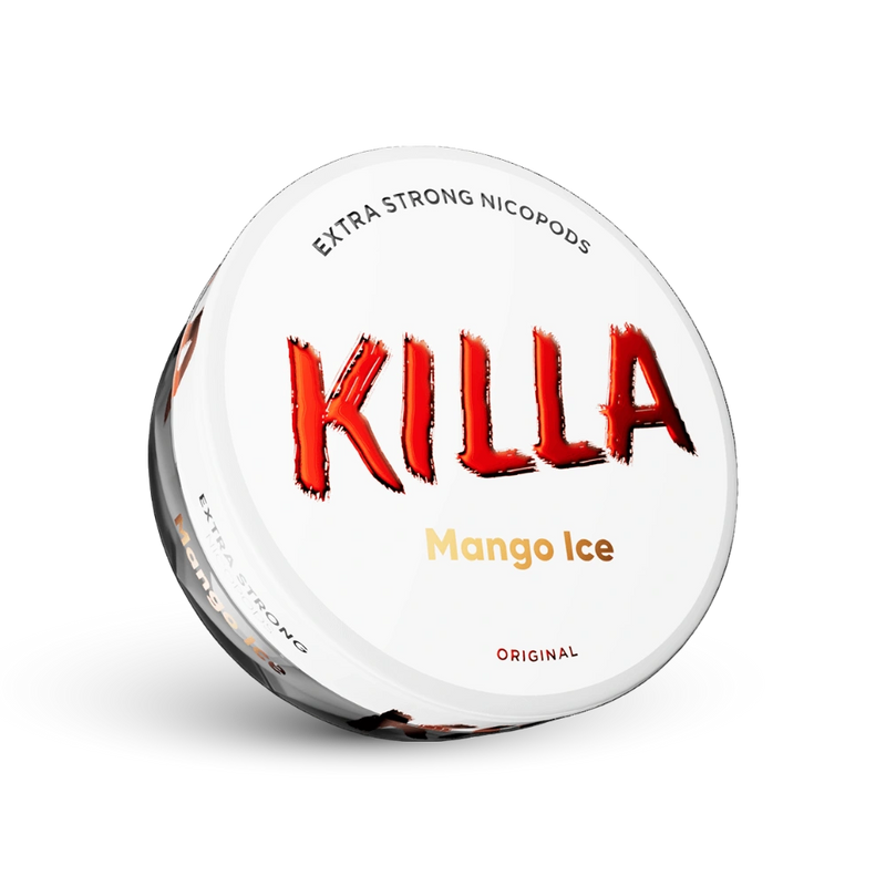 Killa Mango Ice Nicotine Pouches Extra Strong, 16 mg, Confezione con design bianco e logo rosso
