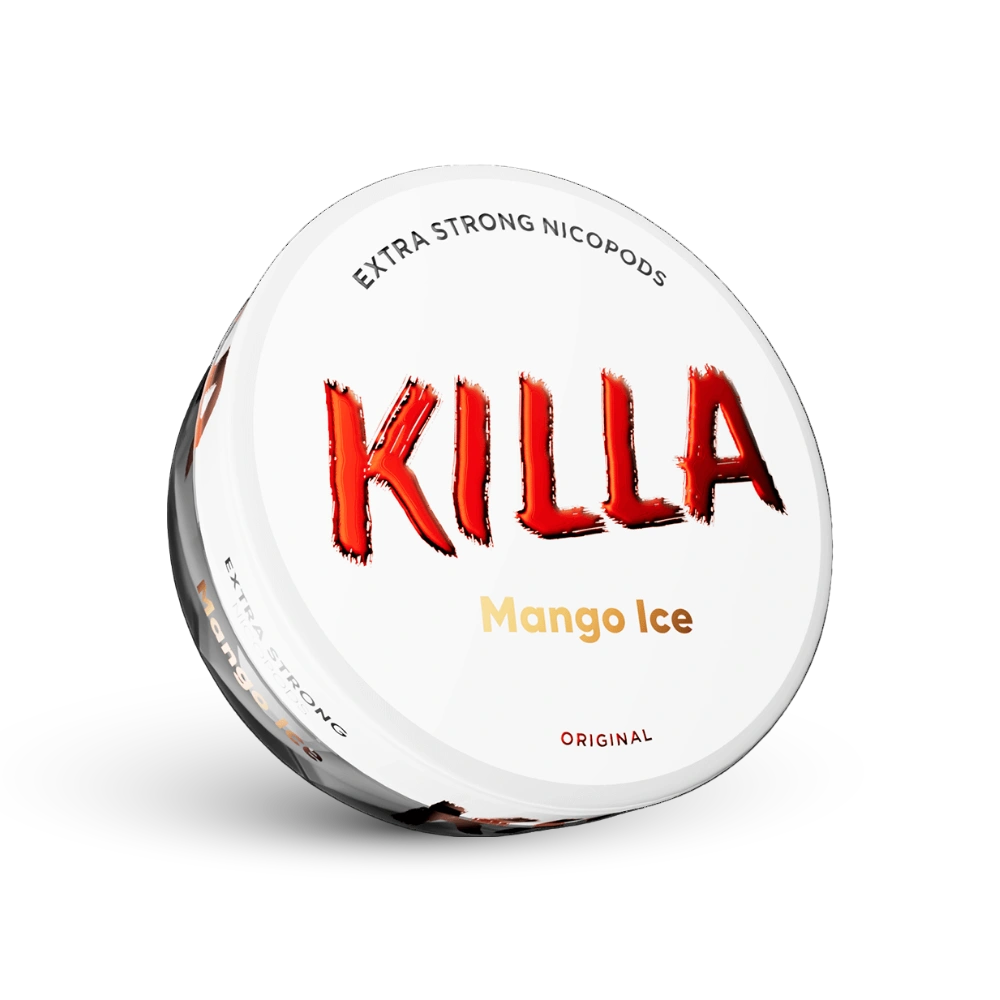 Killa Mango Ice Nicotine Pouches Extra Strong, 16 mg, Confezione con design bianco e logo rosso