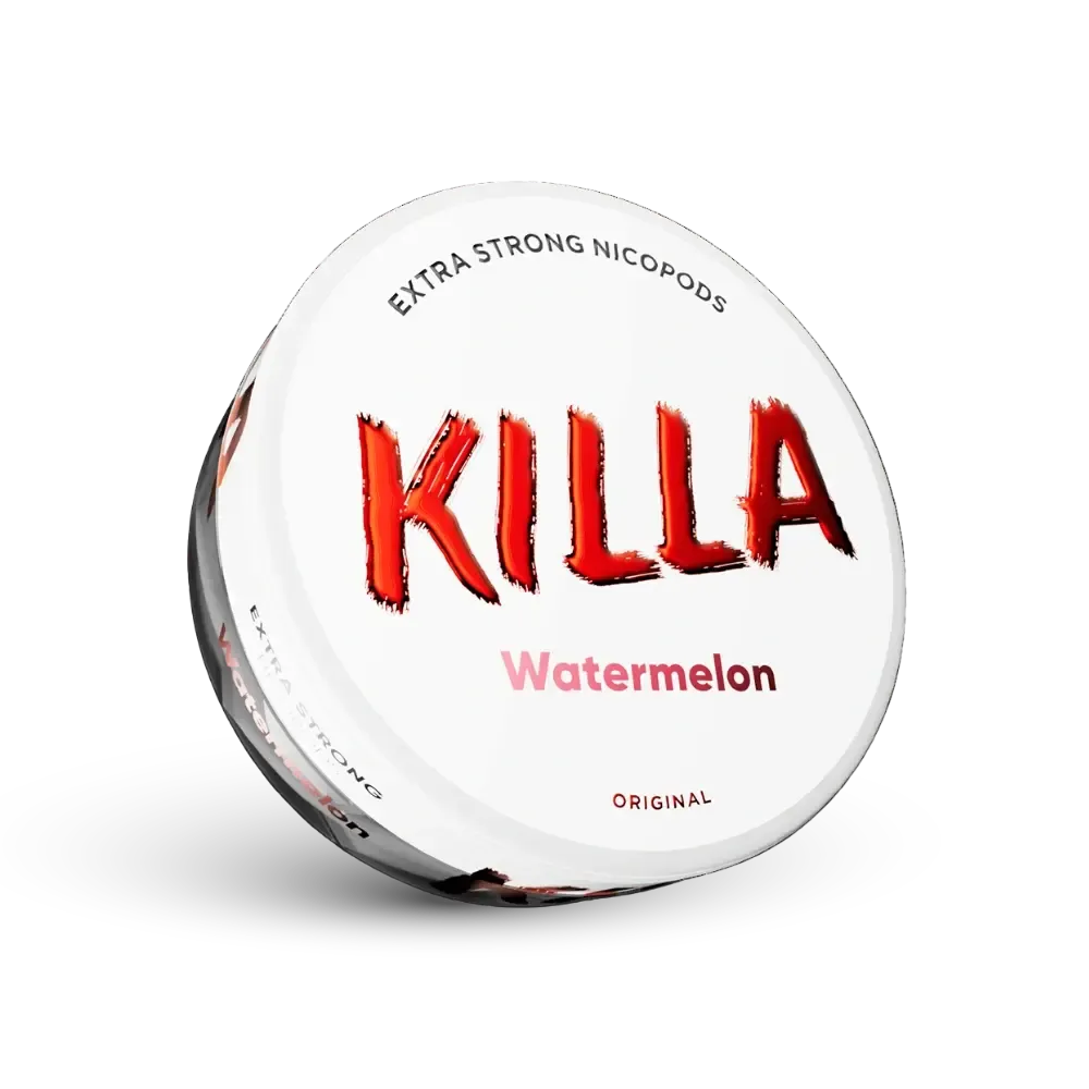 Killa Watermelon Extra Strong Nicotine Pouches Dose con logo rosso e sapore di anguria